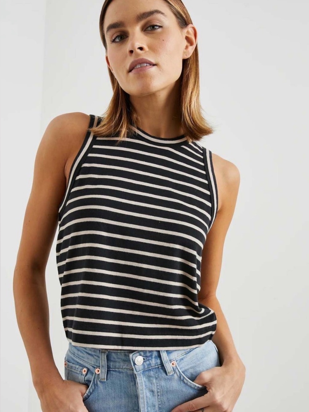 Rails Boxy Tank Black Ivory Stripe